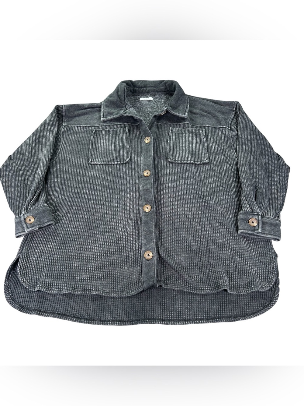 Maurices Waffle Knit Shacket Women’s L Charcoal Mineral Wash Mixed Media Grunge